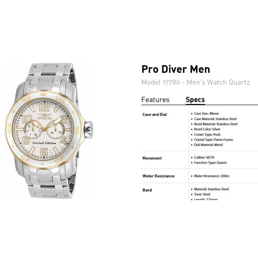 Invicta Pro Diver Voyager 17780 Ltd Ed Watch #412/800 Men’s Scuba Stainless LE